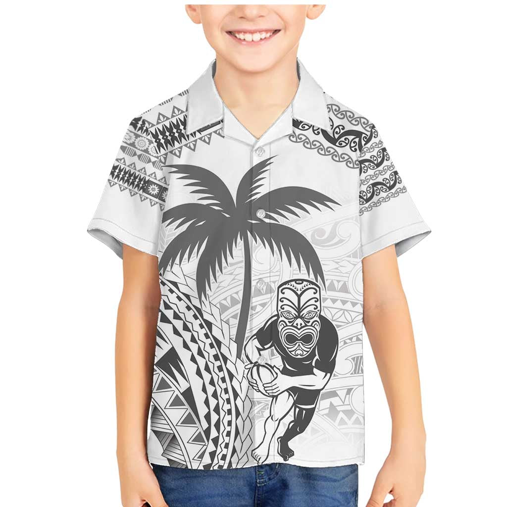 Custom Fiji Black Fern Family Matching Mermaid Dress and Hawaiian Shirt Maori Warroir with Fijian Masi Pattern LT9 Son's Shirt White - Polynesian Pride