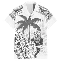 Custom Fiji Black Fern Family Matching Off The Shoulder Long Sleeve Dress and Hawaiian Shirt Maori Warroir with Fijian Masi Pattern LT9 Dad's Shirt - Short Sleeve White - Polynesian Pride