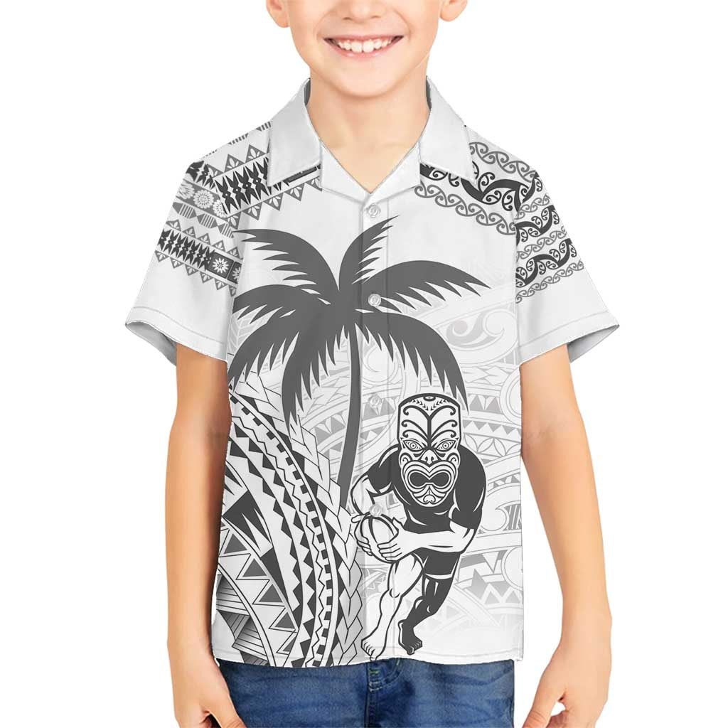 Custom Fiji Black Fern Family Matching Off Shoulder Maxi Dress and Hawaiian Shirt Maori Warroir with Fijian Masi Pattern LT9 Son's Shirt White - Polynesian Pride