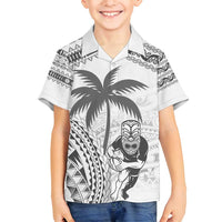 Custom Fiji Black Fern Family Matching Off Shoulder Maxi Dress and Hawaiian Shirt Maori Warroir with Fijian Masi Pattern LT9 Son's Shirt White - Polynesian Pride