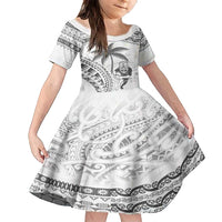 Custom Fiji Black Fern Family Matching Off Shoulder Short Dress and Hawaiian Shirt Maori Warroir with Fijian Masi Pattern LT9 Daughter's Dress White - Polynesian Pride