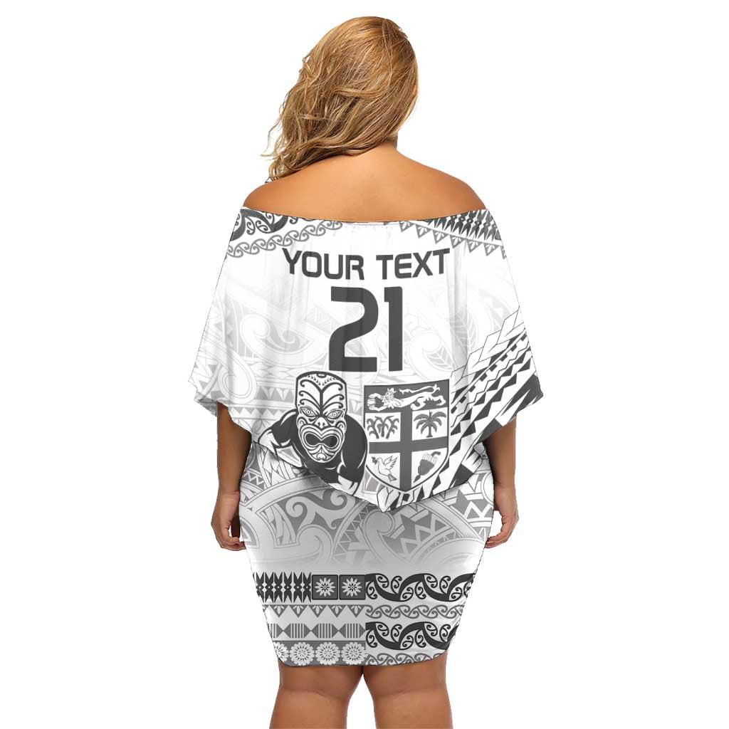 Custom Fiji Black Fern Family Matching Off Shoulder Short Dress and Hawaiian Shirt Maori Warroir with Fijian Masi Pattern LT9 - Polynesian Pride