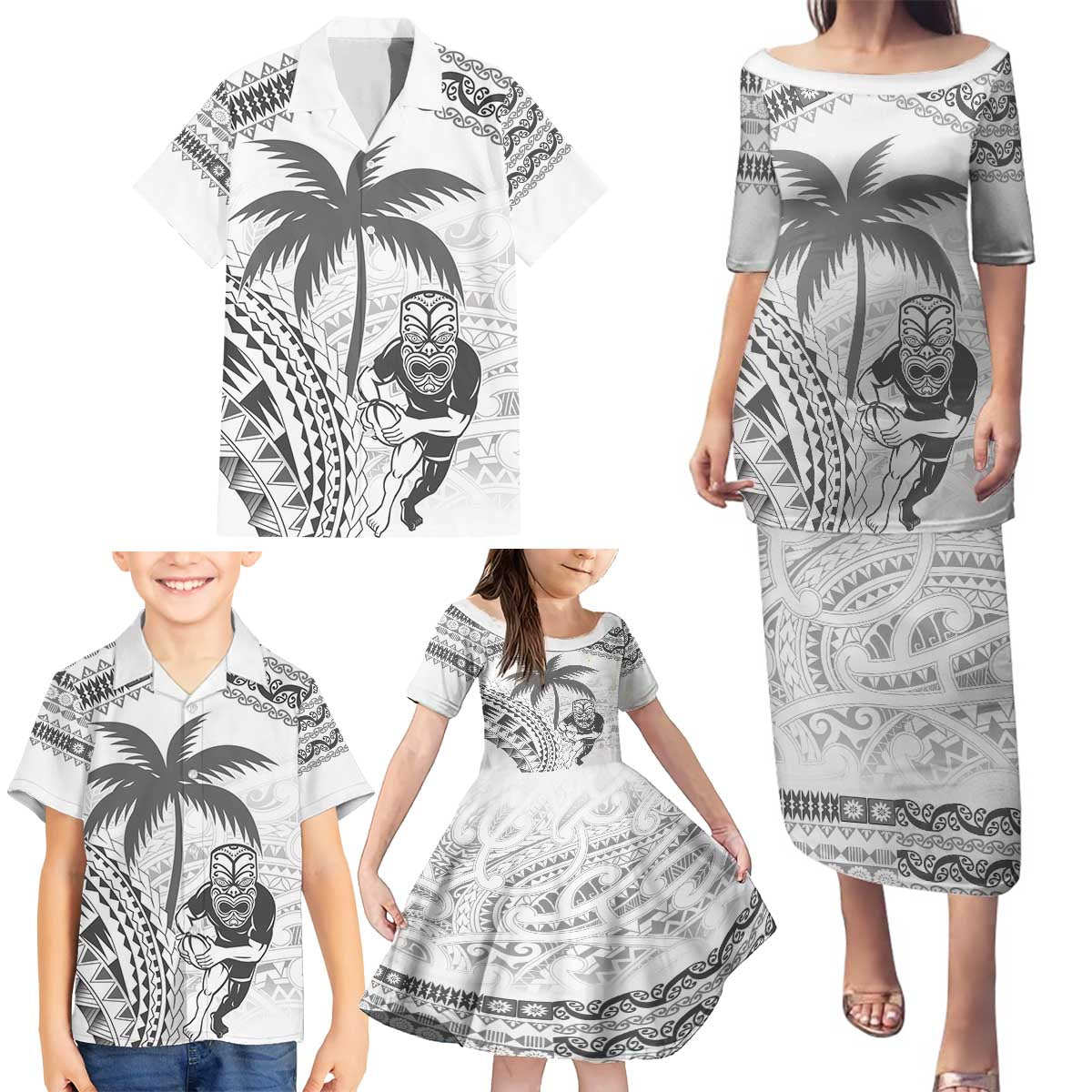 Custom Fiji Black Fern Family Matching Puletasi and Hawaiian Shirt Maori Warroir with Fijian Masi Pattern LT9 - Polynesian Pride