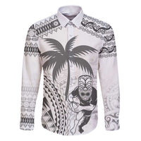 Custom Fiji Black Fern Family Matching Puletasi and Hawaiian Shirt Maori Warroir with Fijian Masi Pattern LT9 Dad's Shirt - Long Sleeve White - Polynesian Pride