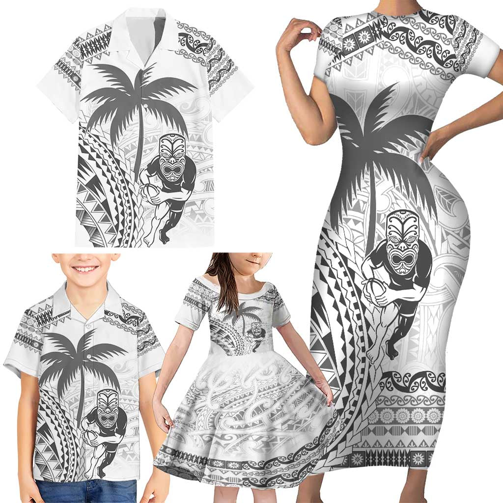 Custom Fiji Black Fern Family Matching Short Sleeve Bodycon Dress and Hawaiian Shirt Maori Warroir with Fijian Masi Pattern LT9 - Polynesian Pride