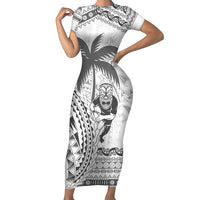 Custom Fiji Black Fern Family Matching Short Sleeve Bodycon Dress and Hawaiian Shirt Maori Warroir with Fijian Masi Pattern LT9 Mom's Dress White - Polynesian Pride