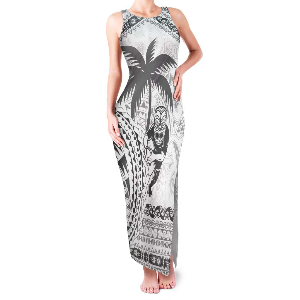Custom Fiji Black Fern Family Matching Tank Maxi Dress and Hawaiian Shirt Maori Warroir with Fijian Masi Pattern LT9 Mom's Dress White - Polynesian Pride