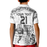 Custom Fiji Black Fern Kid Polo Shirt Maori Warroir with Fijian Masi Pattern