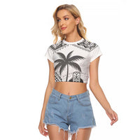 Custom Fiji Black Fern Raglan Cropped T Shirt Maori Warroir with Fijian Masi Pattern