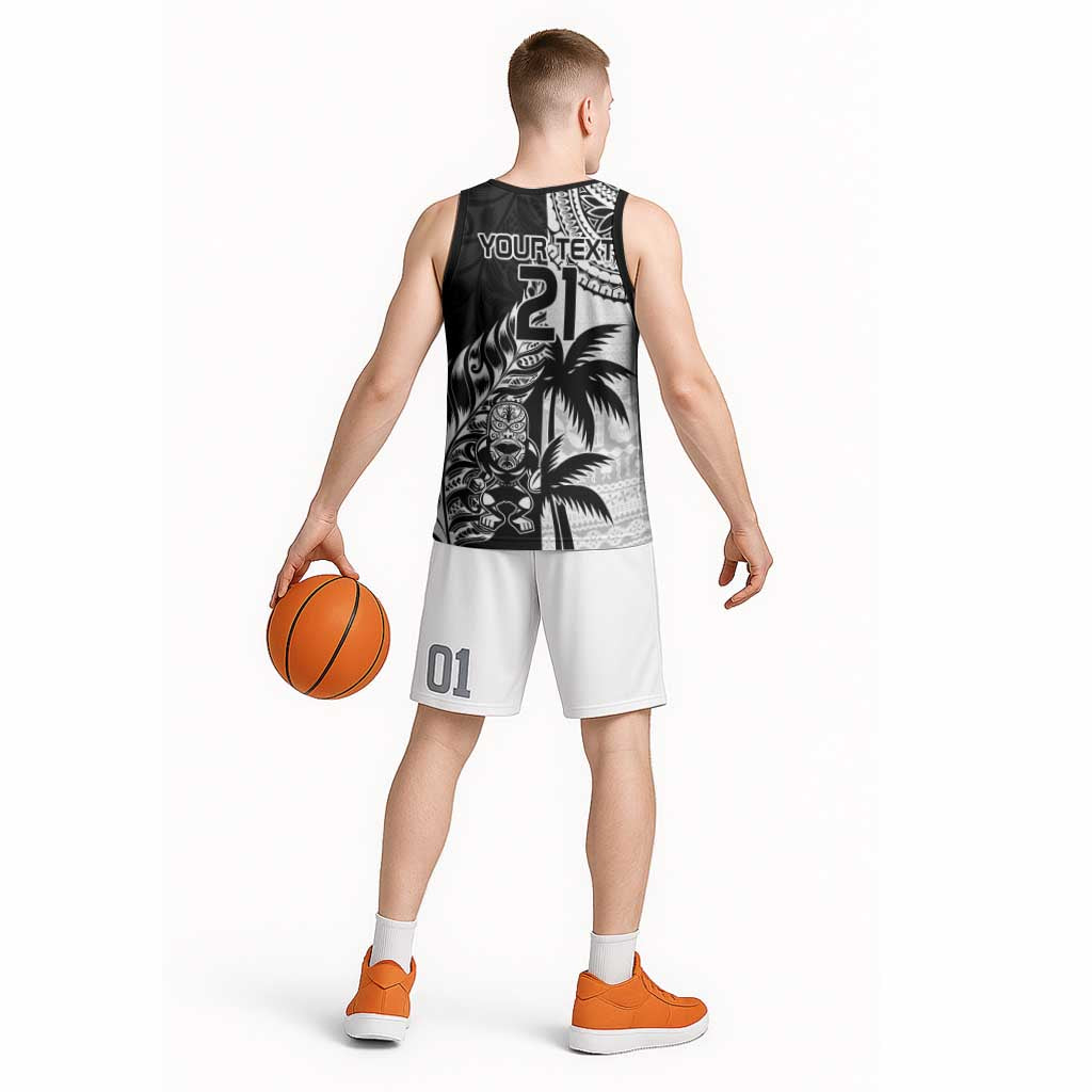 Fiji New Zealand Rugby Personalised Basketball Jersey Maori and Tapa Pattern - Polynesian Pride