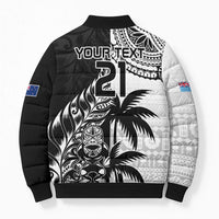 Fiji New Zealand Rugby Personalised Bomber Puffer Jacket Maori and Tapa Pattern - Polynesian Pride