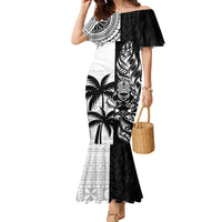 Custom Fiji New Zealand Family Matching Mermaid Dress and Hawaiian Shirt Maori mix Tapa Pattern Version LT9 Mom's Dress Black - Polynesian Pride