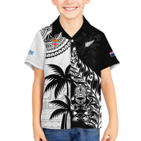 Custom Fiji New Zealand Family Matching Off The Shoulder Long Sleeve Dress and Hawaiian Shirt Maori mix Tapa Pattern Version LT9 Son's Shirt Black - Polynesian Pride