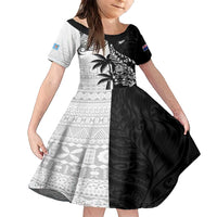 Custom Fiji New Zealand Family Matching Off Shoulder Maxi Dress and Hawaiian Shirt Maori mix Tapa Pattern Version LT9 Daughter's Dress Black - Polynesian Pride