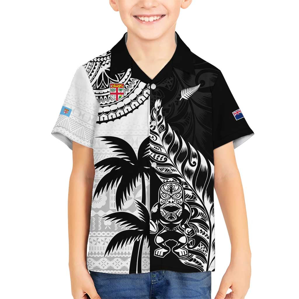 Custom Fiji New Zealand Family Matching Off Shoulder Maxi Dress and Hawaiian Shirt Maori mix Tapa Pattern Version LT9 Son's Shirt Black - Polynesian Pride
