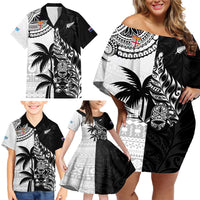 Custom Fiji New Zealand Family Matching Off Shoulder Short Dress and Hawaiian Shirt Maori mix Tapa Pattern Version LT9 - Polynesian Pride