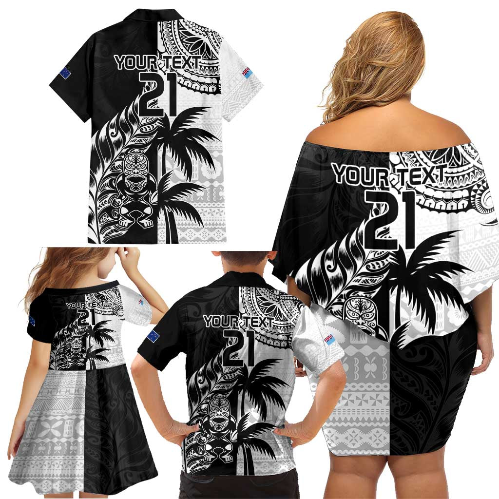 Custom Fiji New Zealand Family Matching Off Shoulder Short Dress and Hawaiian Shirt Maori mix Tapa Pattern Version LT9 - Polynesian Pride