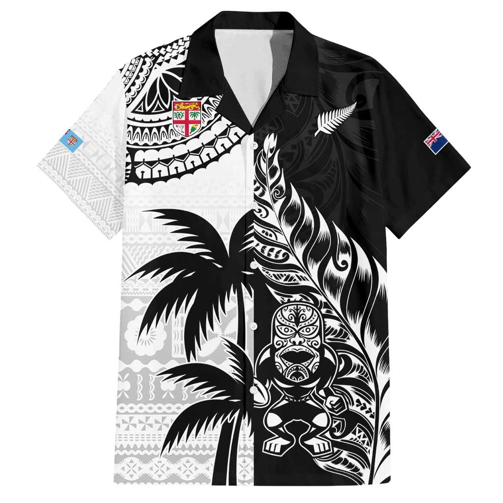 Custom Fiji New Zealand Family Matching Off Shoulder Short Dress and Hawaiian Shirt Maori mix Tapa Pattern Version LT9 Dad's Shirt - Short Sleeve Black - Polynesian Pride