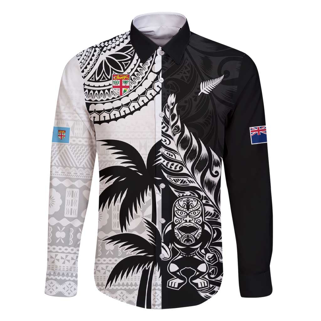 Custom Fiji New Zealand Family Matching Short Sleeve Bodycon Dress and Hawaiian Shirt Maori mix Tapa Pattern Version LT9 Dad's Shirt - Long Sleeve Black - Polynesian Pride