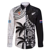 Custom Fiji New Zealand Family Matching Summer Maxi Dress and Hawaiian Shirt Maori mix Tapa Pattern Version LT9 Dad's Shirt - Long Sleeve Black - Polynesian Pride
