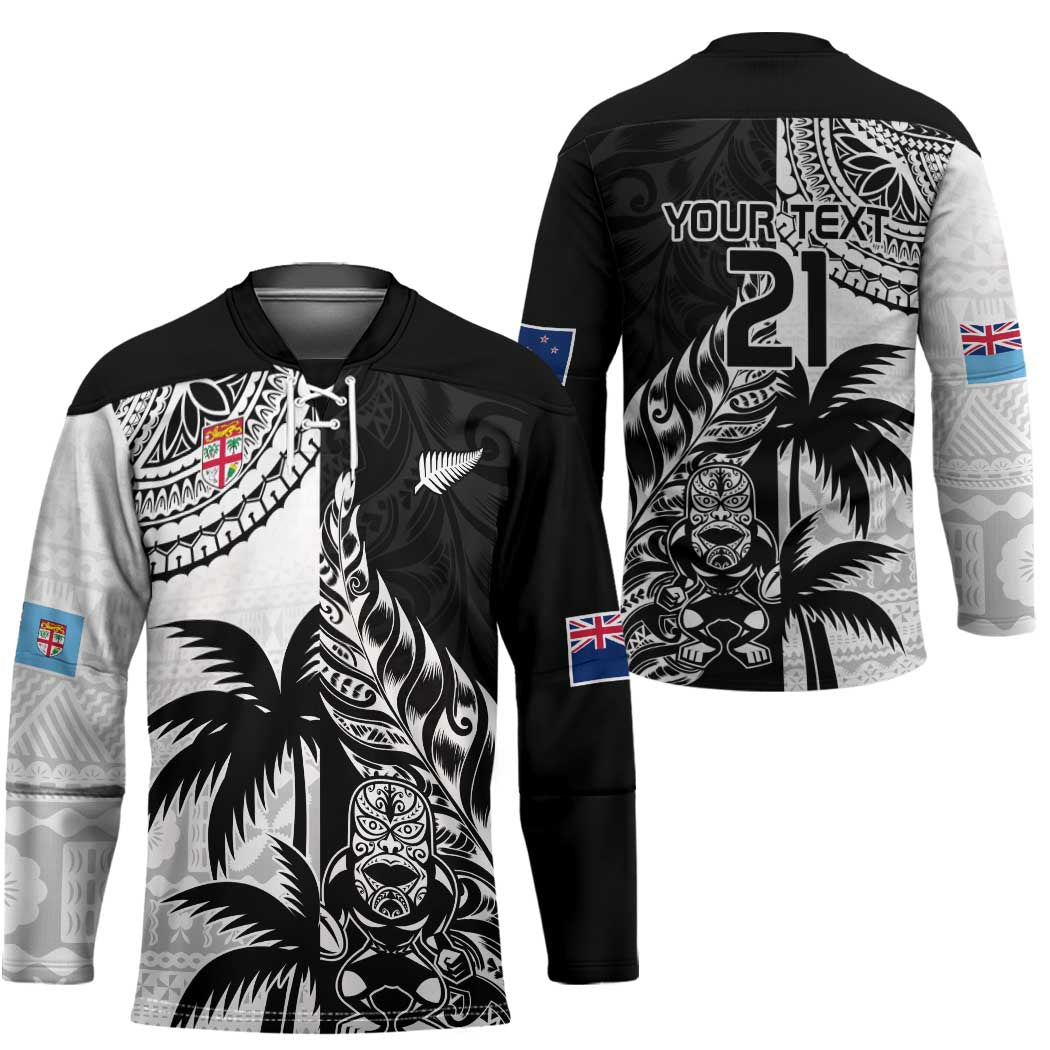 Fiji New Zealand Rugby Personalised Hockey Jersey Maori and Tapa Pattern - Polynesian Pride