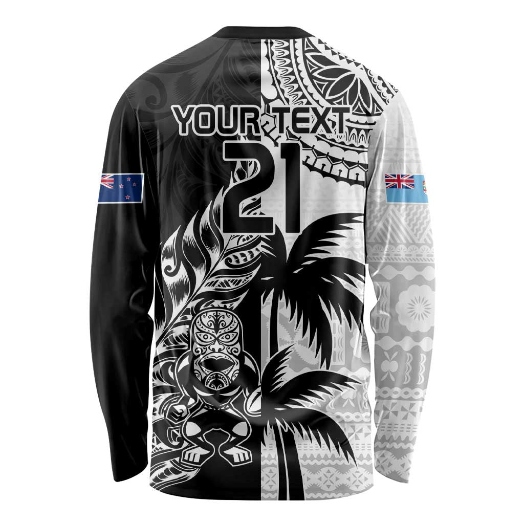 Custom Fiji New Zealand Long Sleeve Shirt Maori mix Tapa Pattern Version LT9 - Polynesian Pride