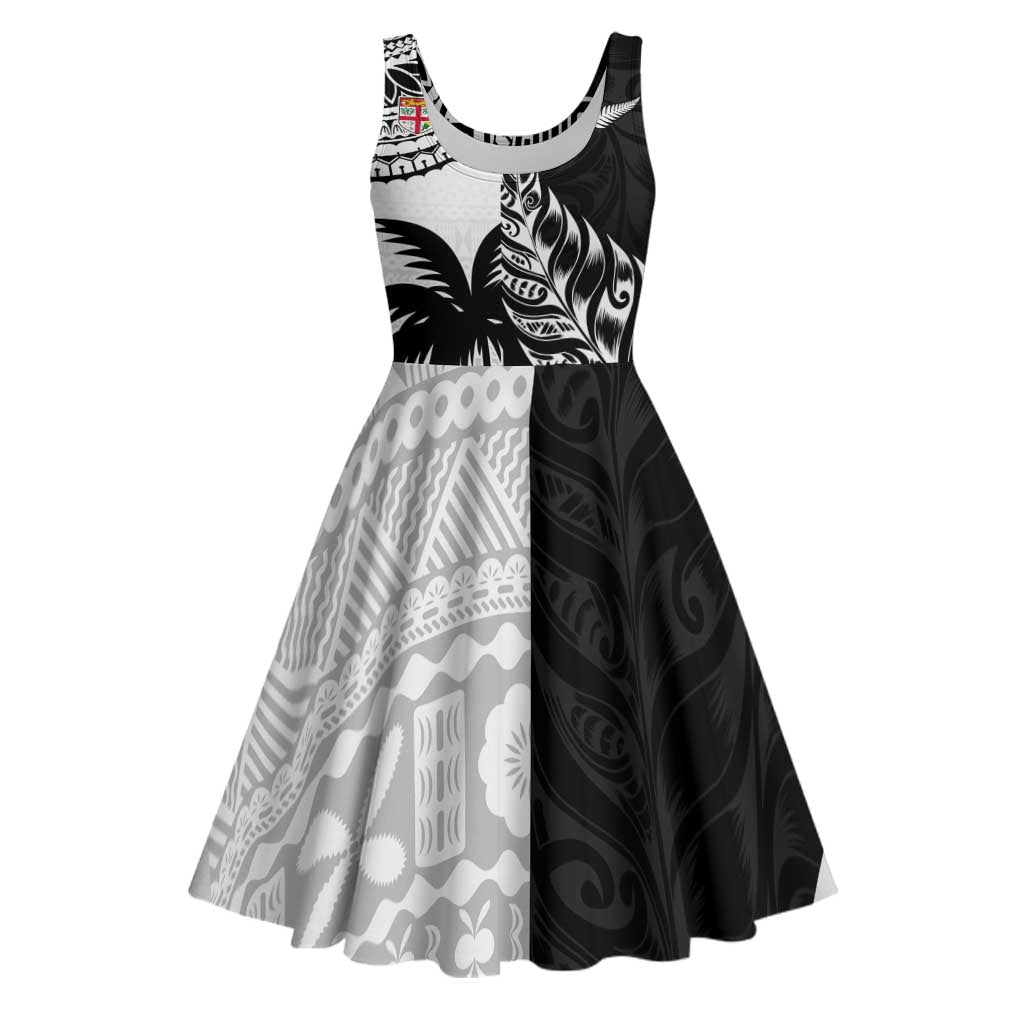 Fiji New Zealand Rugby Personalised Midi Dress Maori and Tapa Pattern - Polynesian Pride