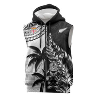 Fiji New Zealand Rugby Personalised Sleeveless Zip Hoodie Maori and Tapa Pattern - Polynesian Pride
