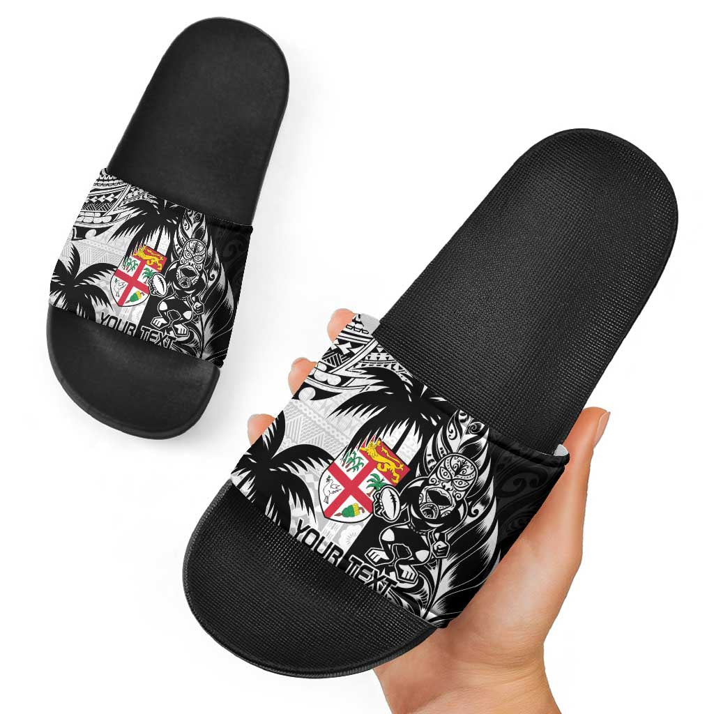 Fiji New Zealand Rugby Personalised Slide Sandals Maori and Tapa Pattern - Polynesian Pride