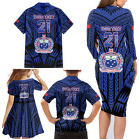 Custom Manu Samoa Sevens Rugby Family Matching Long Sleeve Bodycon Dress and Hawaiian Shirt Samoan Tribal Tattoo LT9 - Polynesian Pride