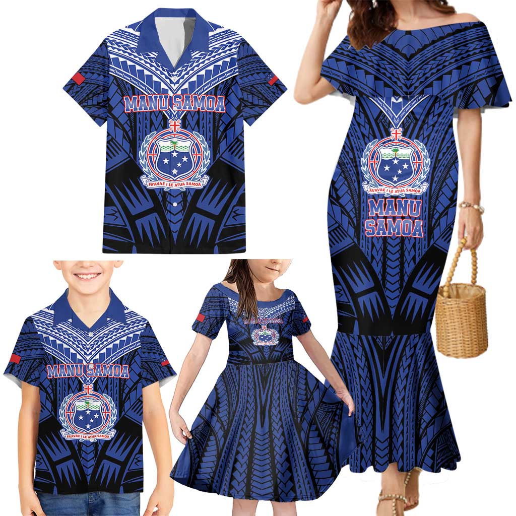 Custom Manu Samoa Sevens Rugby Family Matching Mermaid Dress and Hawaiian Shirt Samoan Tribal Tattoo LT9 - Polynesian Pride