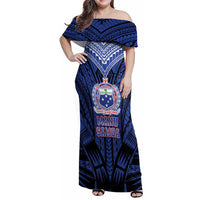 Custom Manu Samoa Sevens Rugby Family Matching Off Shoulder Maxi Dress and Hawaiian Shirt Samoan Tribal Tattoo LT9 Mom's Dress Blue - Polynesian Pride