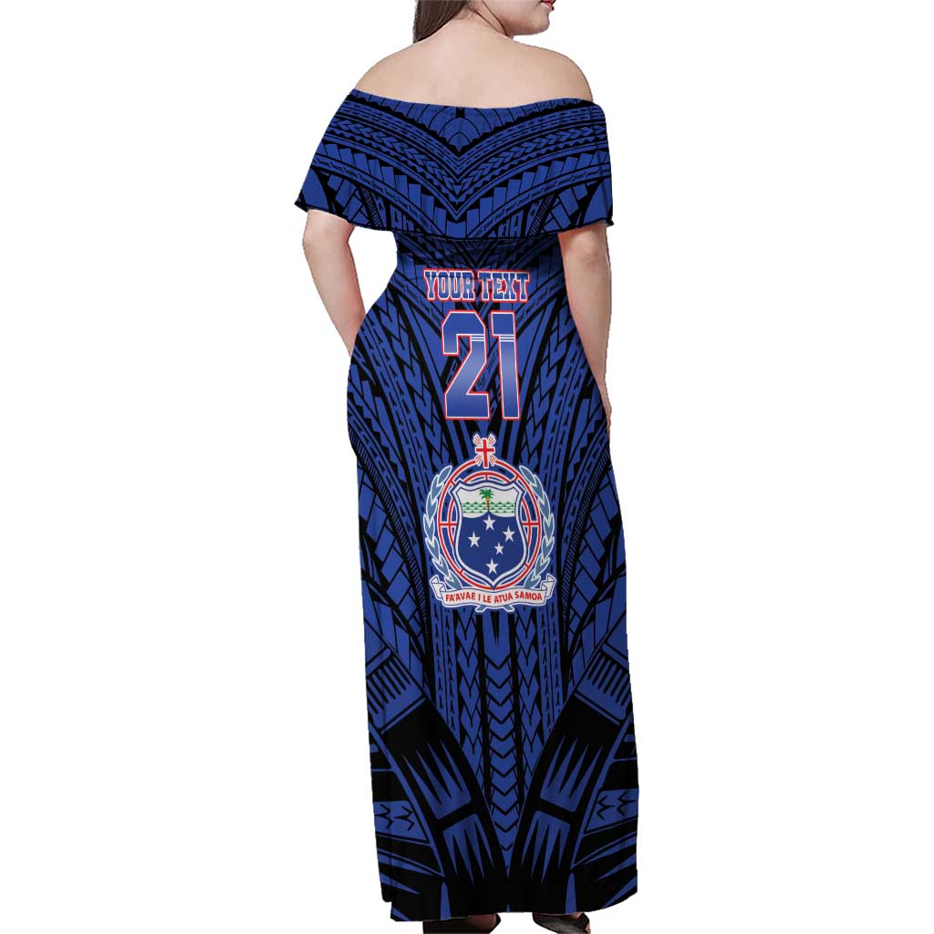 Custom Manu Samoa Sevens Rugby Family Matching Off Shoulder Maxi Dress and Hawaiian Shirt Samoan Tribal Tattoo LT9 - Polynesian Pride