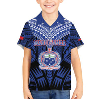 Custom Manu Samoa Sevens Rugby Family Matching Off Shoulder Maxi Dress and Hawaiian Shirt Samoan Tribal Tattoo LT9 Son's Shirt Blue - Polynesian Pride