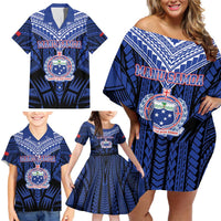 Custom Manu Samoa Sevens Rugby Family Matching Off Shoulder Short Dress and Hawaiian Shirt Samoan Tribal Tattoo LT9 - Polynesian Pride