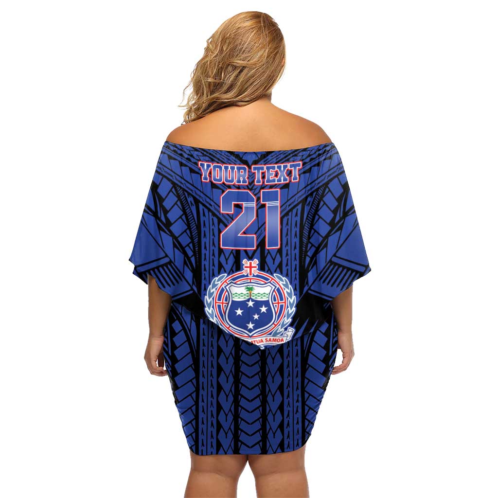 Custom Manu Samoa Sevens Rugby Family Matching Off Shoulder Short Dress and Hawaiian Shirt Samoan Tribal Tattoo LT9 - Polynesian Pride