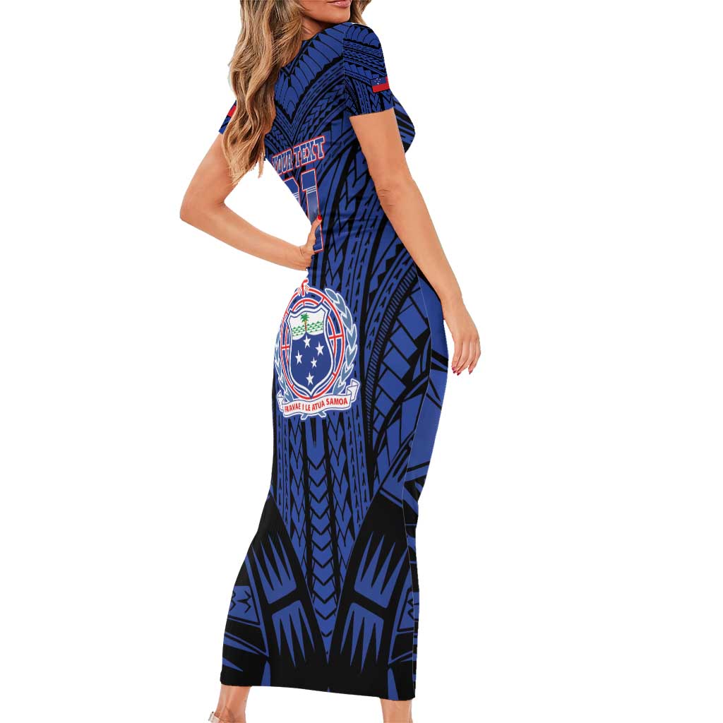 Custom Manu Samoa Sevens Rugby Family Matching Short Sleeve Bodycon Dress and Hawaiian Shirt Samoan Tribal Tattoo LT9 - Polynesian Pride