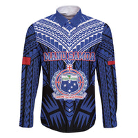 Custom Manu Samoa Sevens Rugby Family Matching Tank Maxi Dress and Hawaiian Shirt Samoan Tribal Tattoo LT9 Dad's Shirt - Long Sleeve Blue - Polynesian Pride