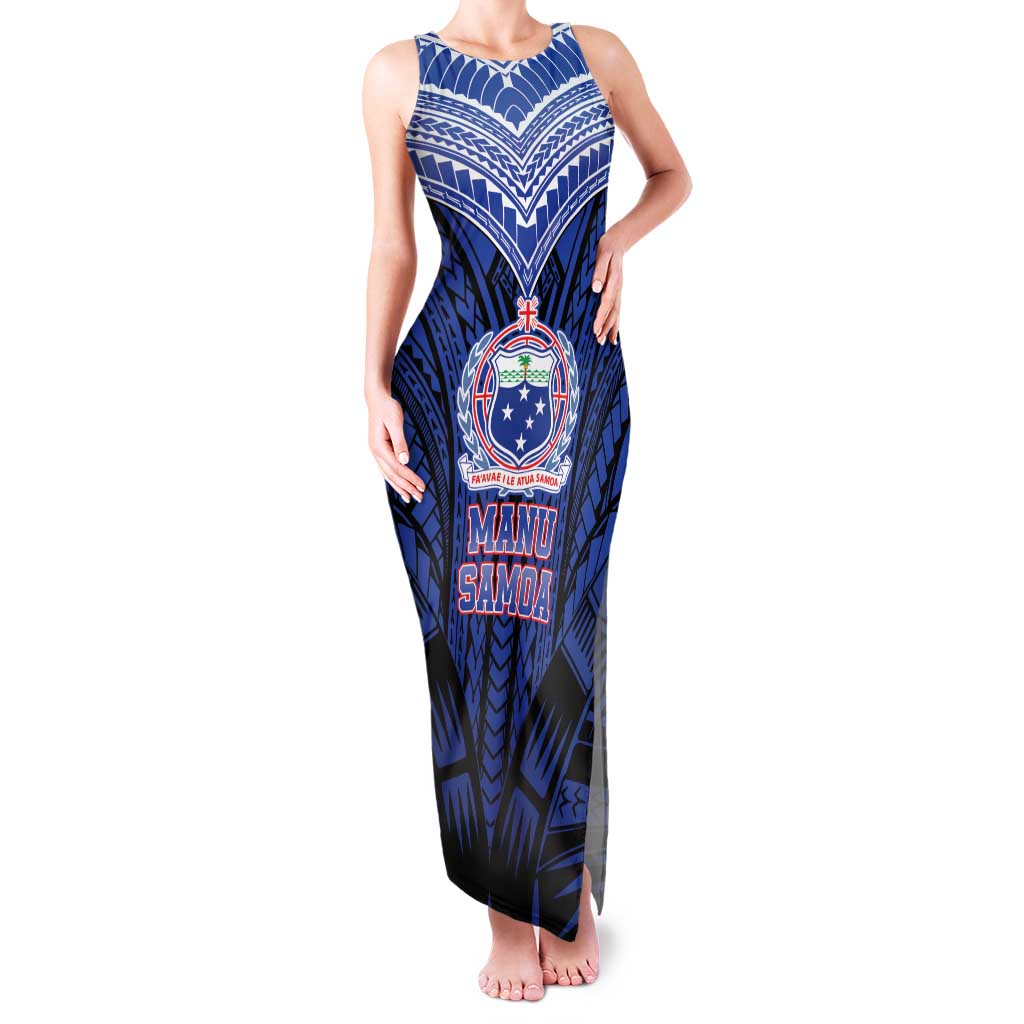 Custom Manu Samoa Sevens Rugby Family Matching Tank Maxi Dress and Hawaiian Shirt Samoan Tribal Tattoo LT9 Mom's Dress Blue - Polynesian Pride
