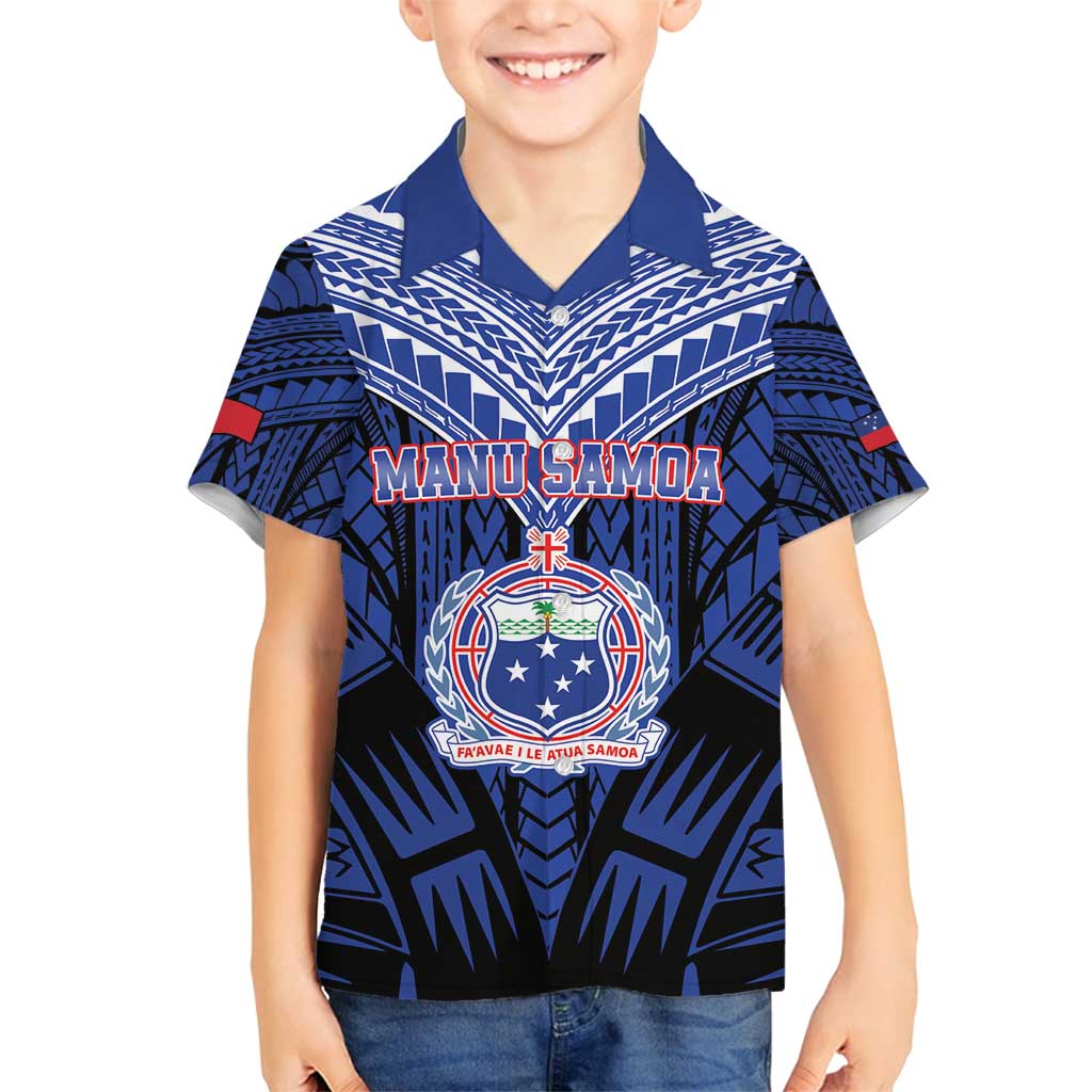 Custom Manu Samoa Sevens Rugby Family Matching Tank Maxi Dress and Hawaiian Shirt Samoan Tribal Tattoo LT9 Son's Shirt Blue - Polynesian Pride