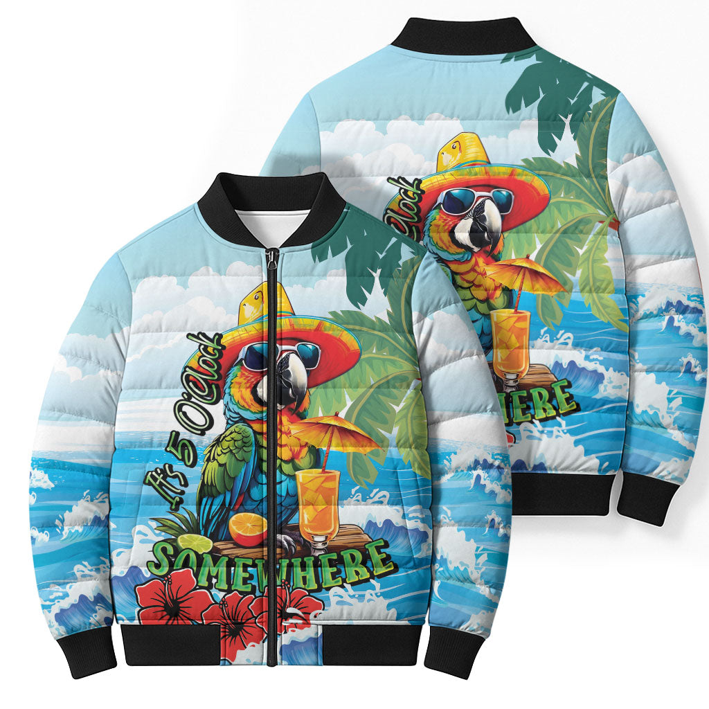 Funny Parrot Margarita Five O'clock Somewhere Bomber Puffer Jacket