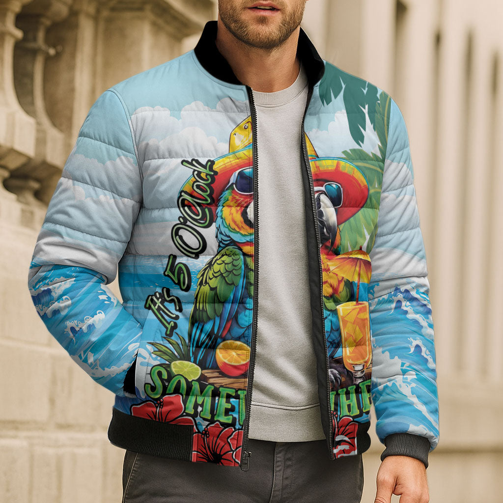 Funny Parrot Margarita Five O'clock Somewhere Bomber Puffer Jacket