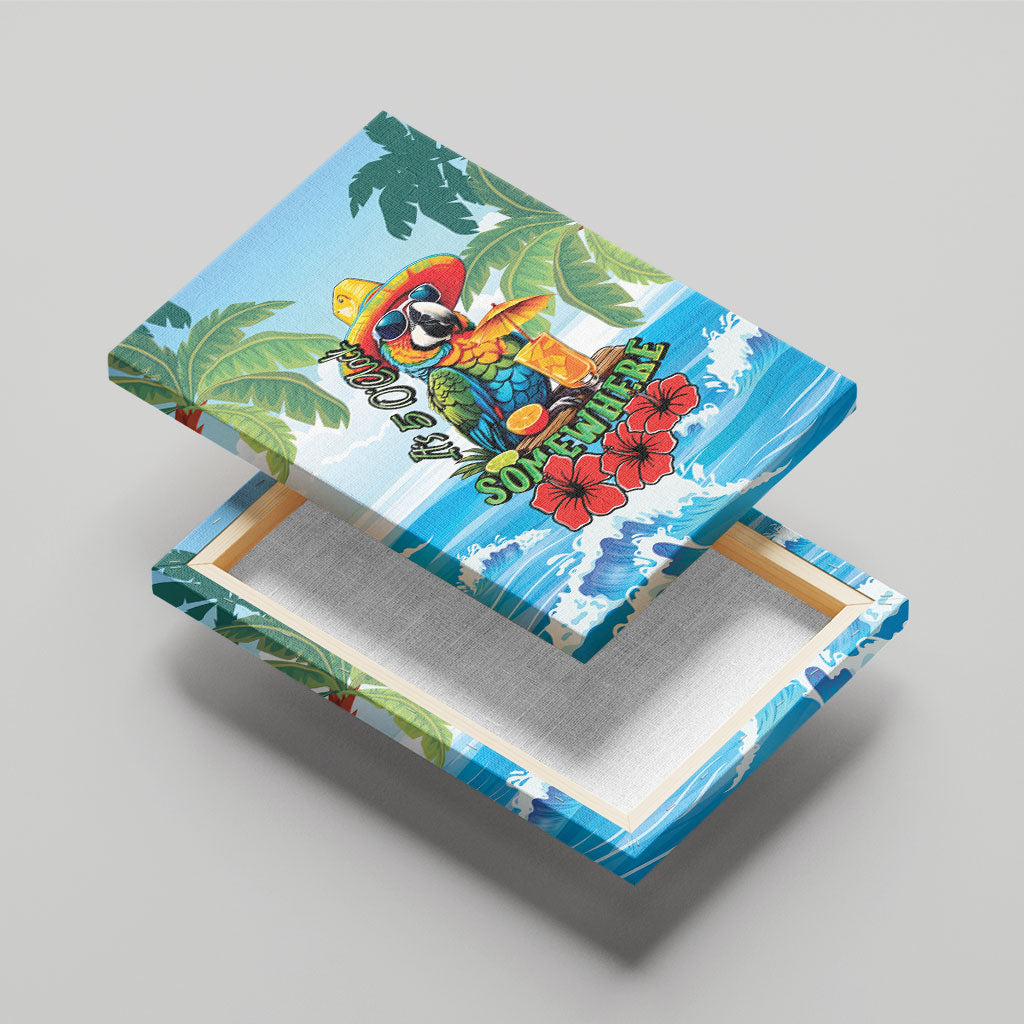 Funny Parrot Margarita Five O'clock Somewhere Canvas Wall Art
