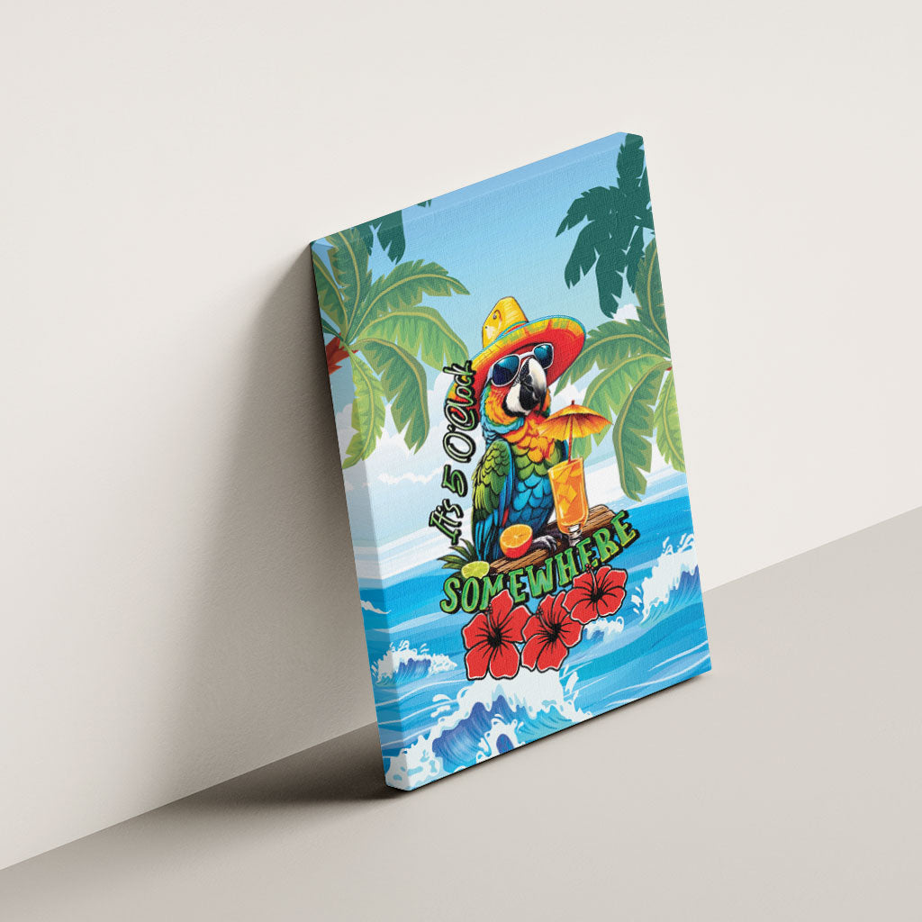 Funny Parrot Margarita Five O'clock Somewhere Canvas Wall Art