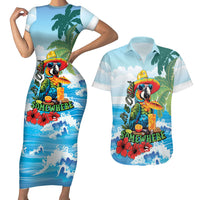 Funny Parrot Margarita Five O'clock Somewhere Couples Matching Short Sleeve Bodycon Dress and Hawaiian Shirt