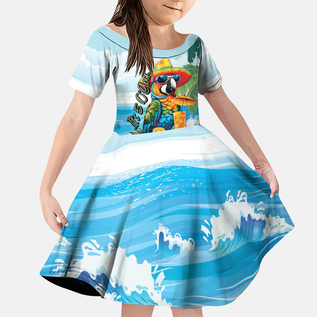 Funny Parrot Margarita Five O'clock Somewhere Family Matching Long Sleeve Bodycon Dress and Hawaiian Shirt