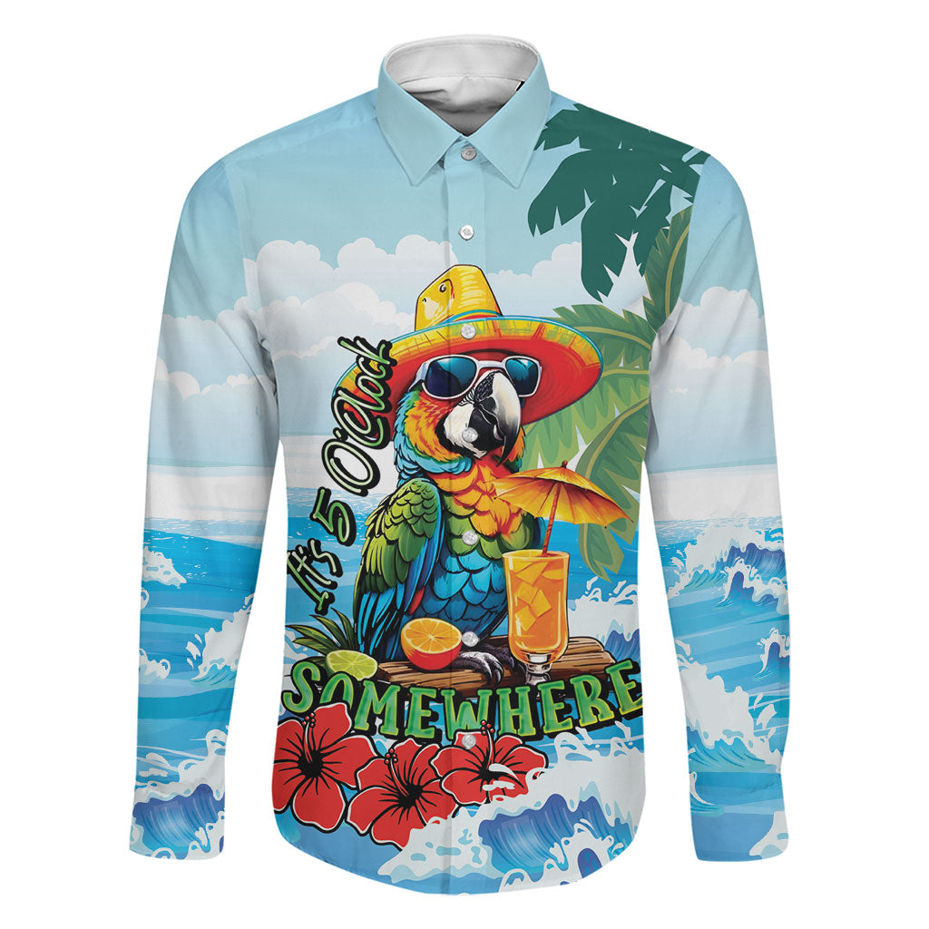 Funny Parrot Margarita Five O'clock Somewhere Family Matching Long Sleeve Bodycon Dress and Hawaiian Shirt