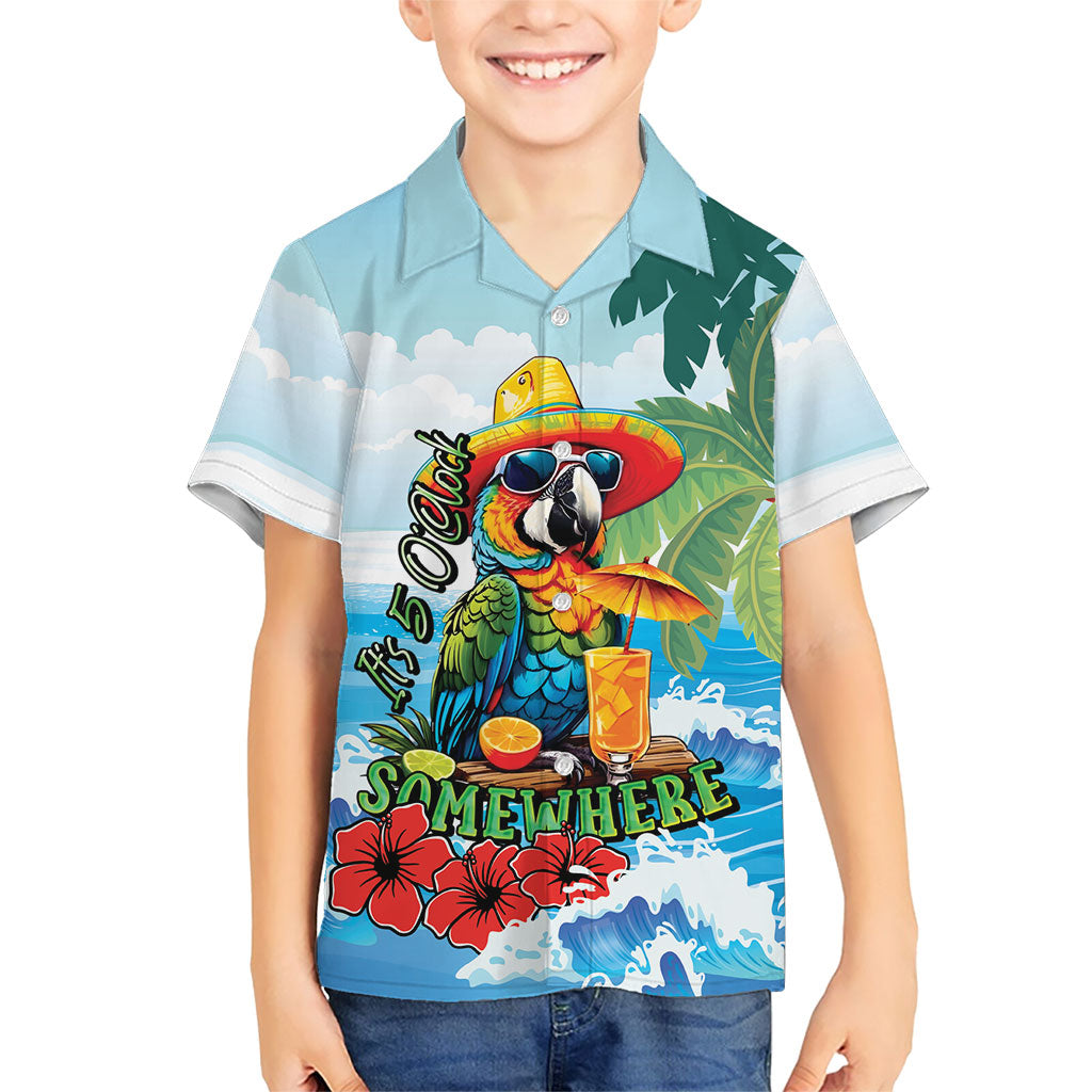 Funny Parrot Margarita Five O'clock Somewhere Family Matching Off The Shoulder Long Sleeve Dress and Hawaiian Shirt