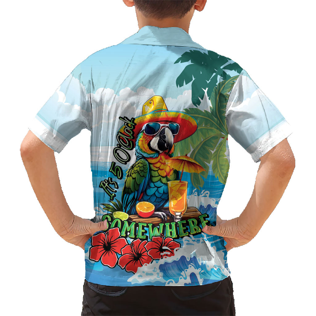 Funny Parrot Margarita Five O'clock Somewhere Family Matching Off Shoulder Maxi Dress and Hawaiian Shirt