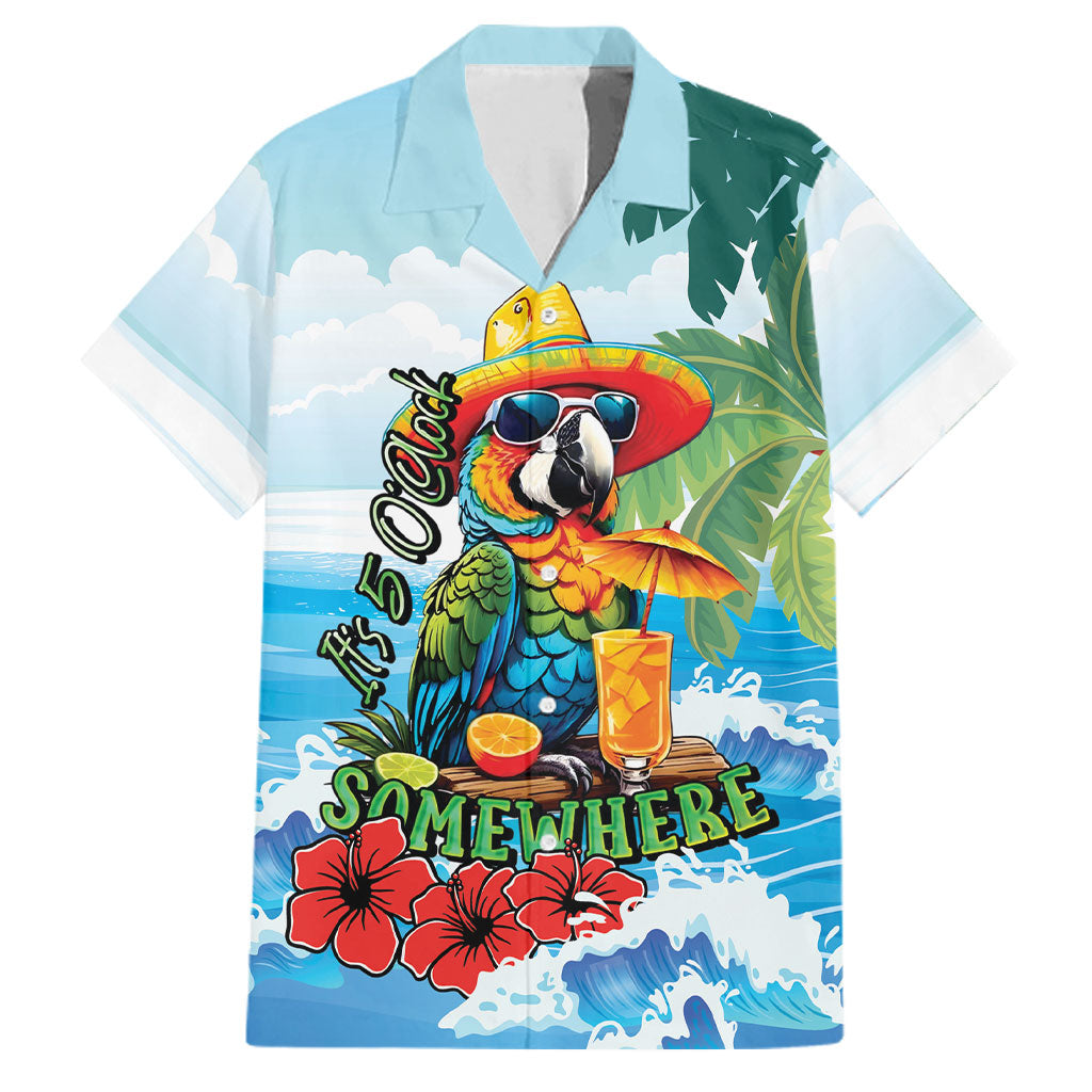 Funny Parrot Margarita Five O'clock Somewhere Family Matching Off Shoulder Maxi Dress and Hawaiian Shirt